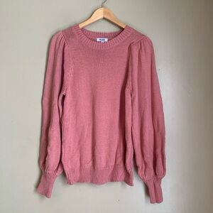 525	Pink Finley Puff Sleeve Crew Knit Sweater Classic Crewneck Warm Fall Cozy